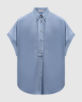 Brunello Cucinelli Blue silk blouse with monil chain M0C59RA915