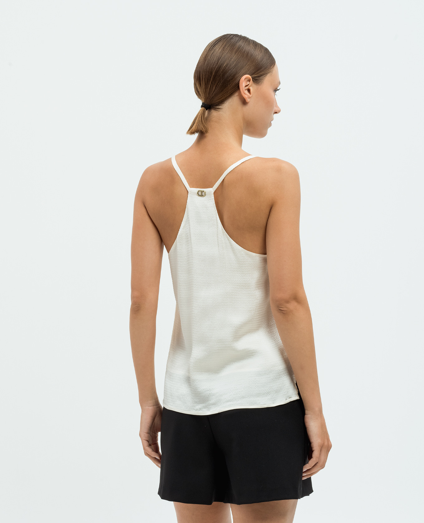 Beige patterned top with metallic logo Twinset 4