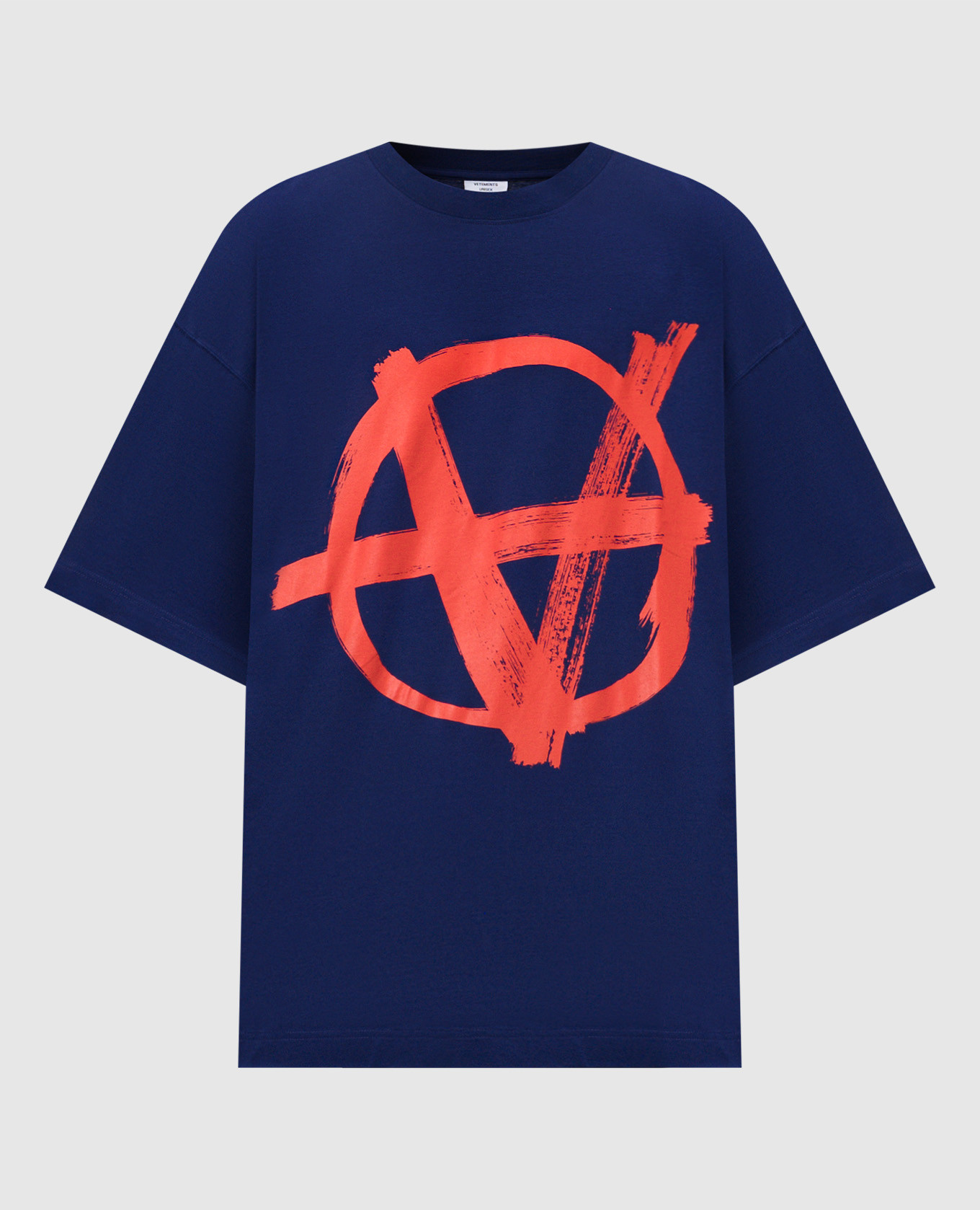 Blue t-shirt with black anarchy logo print vetements