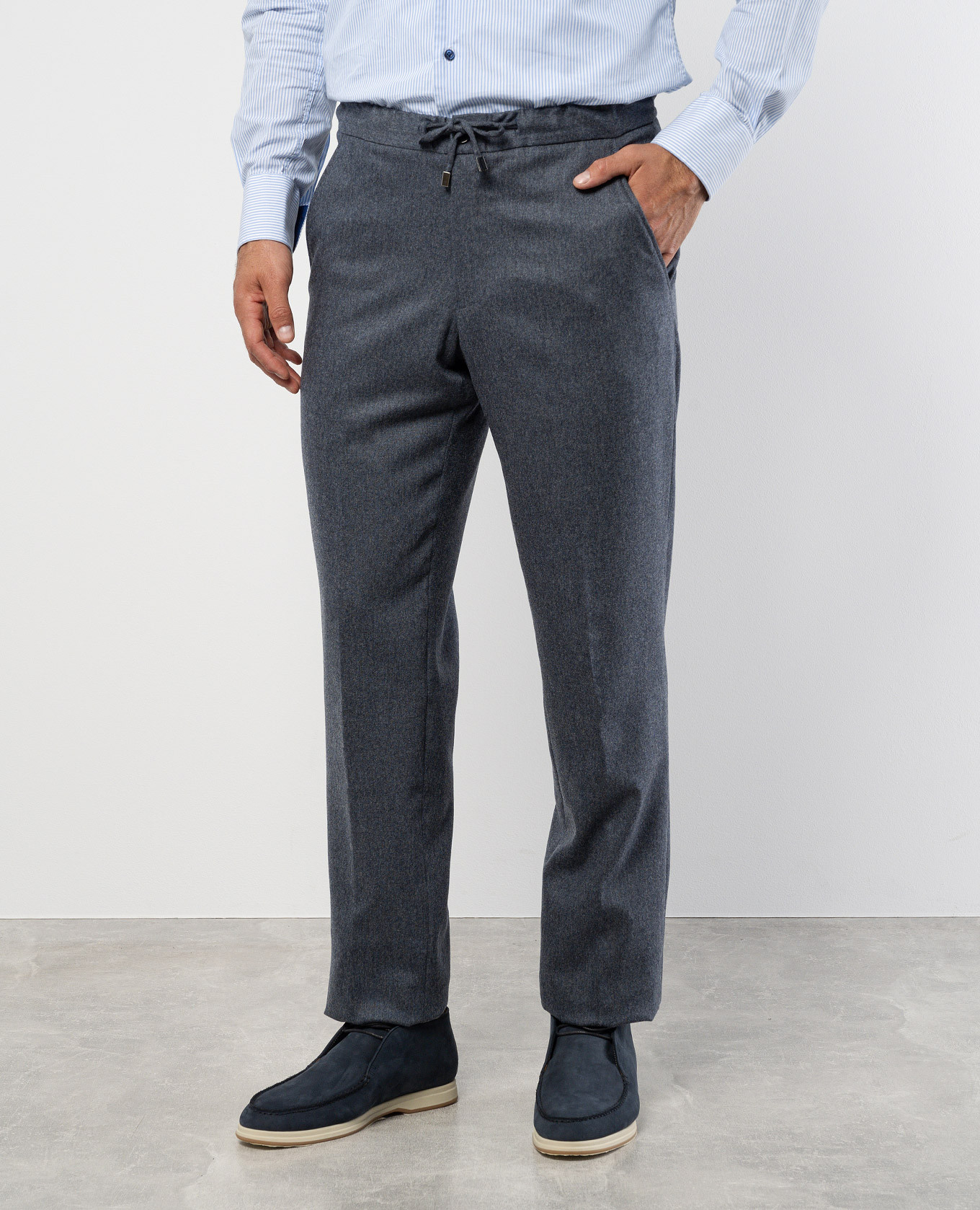 

Blue wool trousers with logo engraving Enrico Mandelli