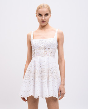Charo Ruiz White Winnie dress with linen and embroidery 254602