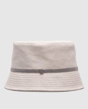 Brunello Cucinelli Gray linen panama hat with monil chain MCAP91008