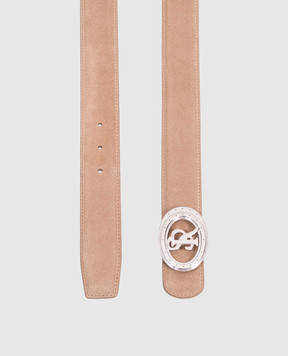 Stefano Ricci Beige suede belt with monogram logo N381SDC528P