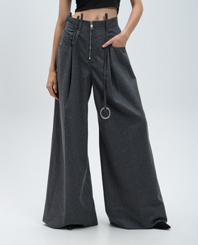 The Attico Gray wool trousers with metallic logo 248WCP148W055