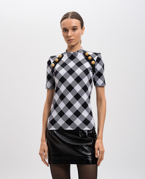 Balmain White t-shirt in a geometric pattern DF0EF091JJ36