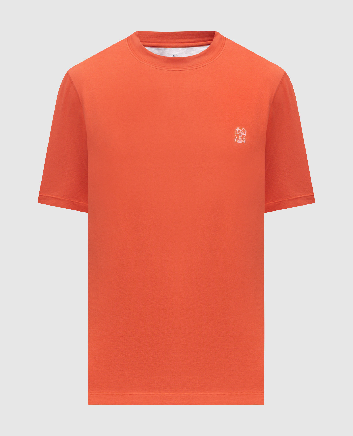 Orange T-shirt with logo emblem print Brunello Cucinelli