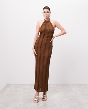 Charo Ruiz Brown Thea dress with lace 255613