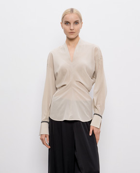 Brunello Cucinelli Beige silk blouse with monil chain MB993HB402