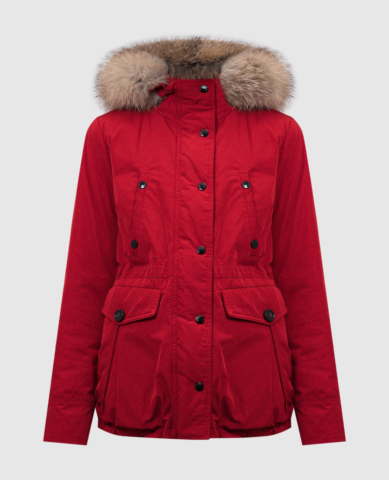 

Red down jacket with fox fur Moncler, Красный