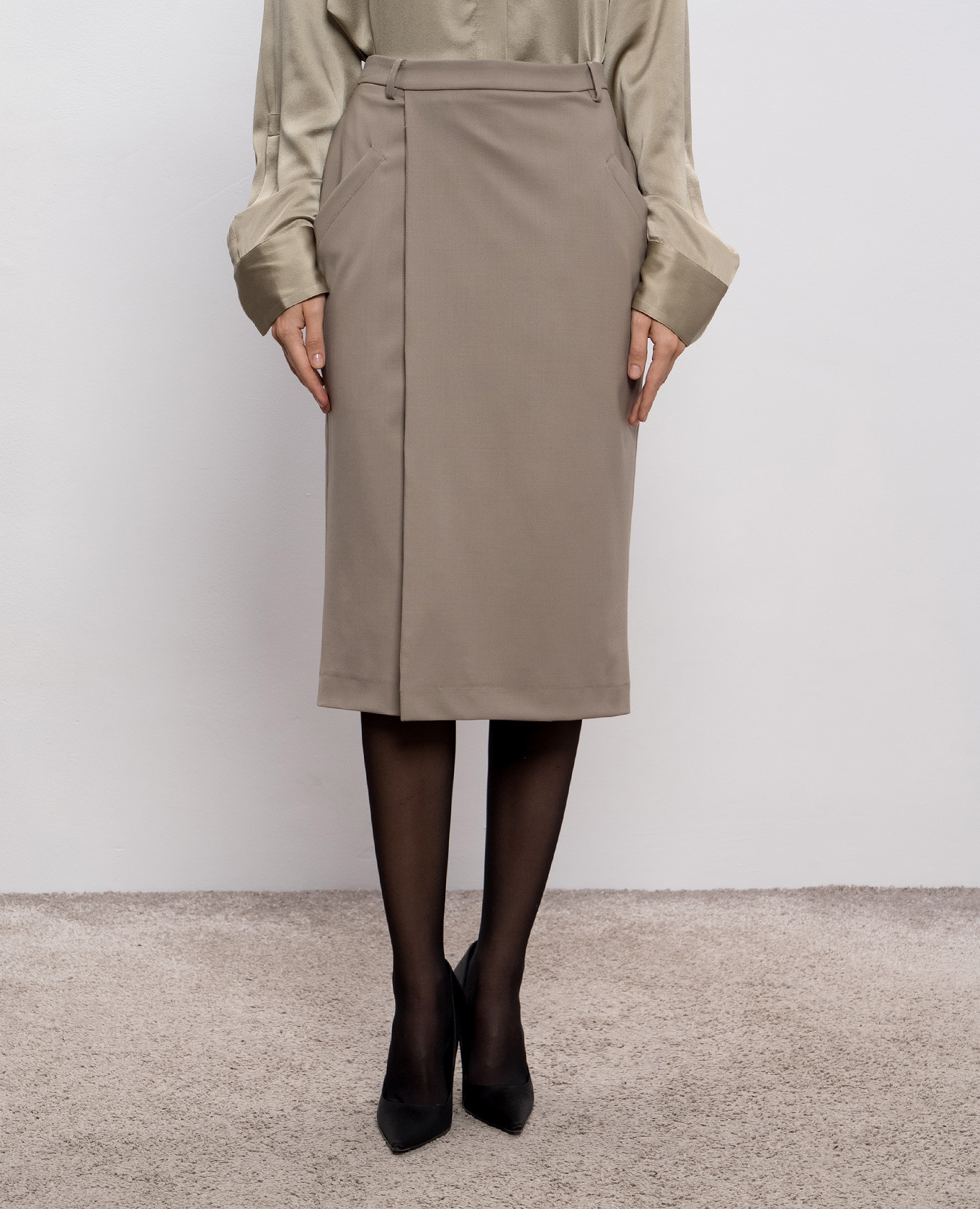 Khaki wool midi skirt Jacob Lee 4