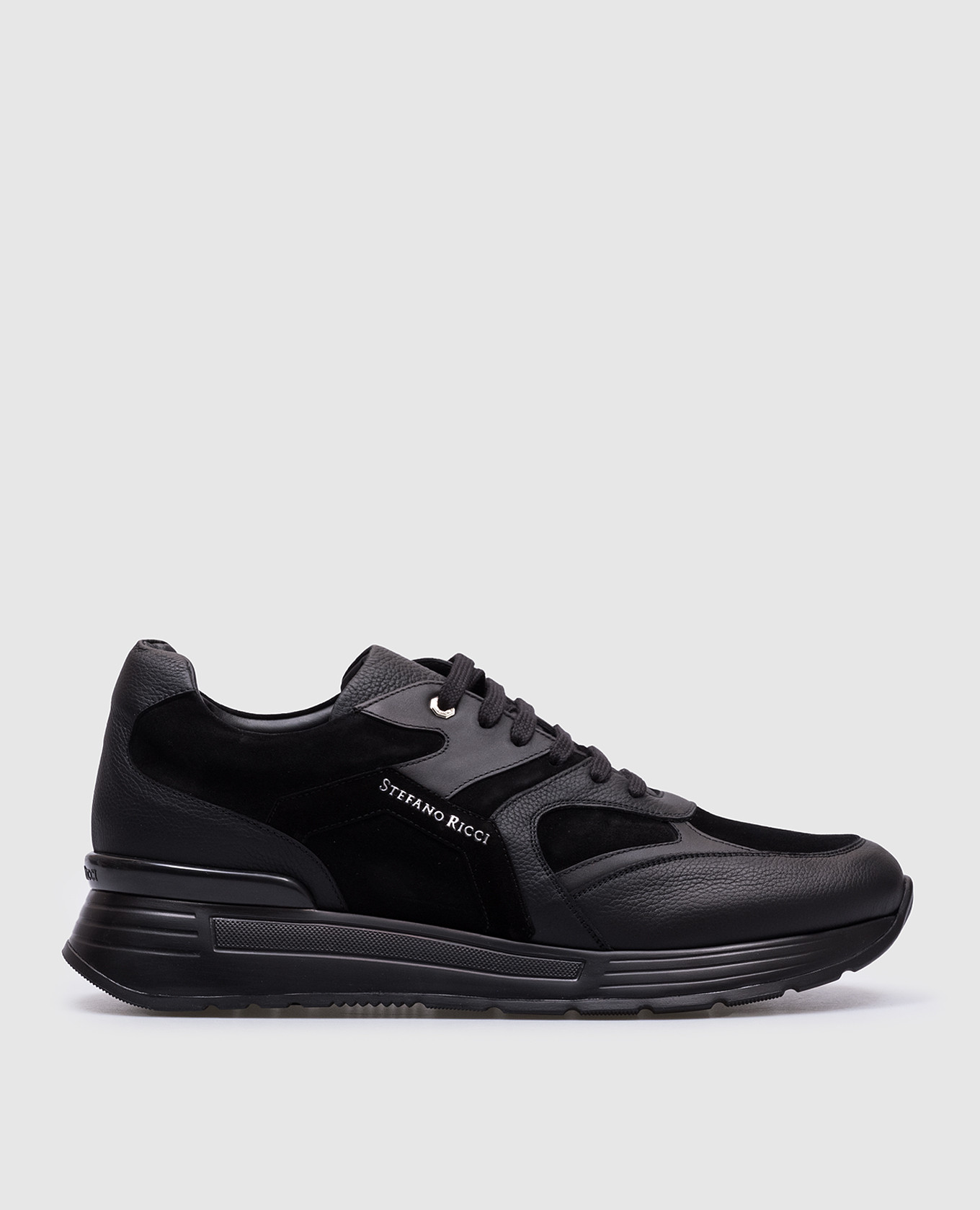 

Black leather sneakers with textured logo Stefano Ricci