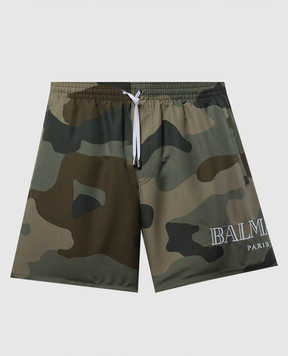 Balmain Khaki logo swim shorts BWB641350