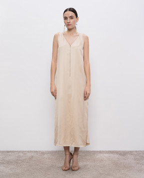 Peserico Beige midi dress with monil chain E02033A06638