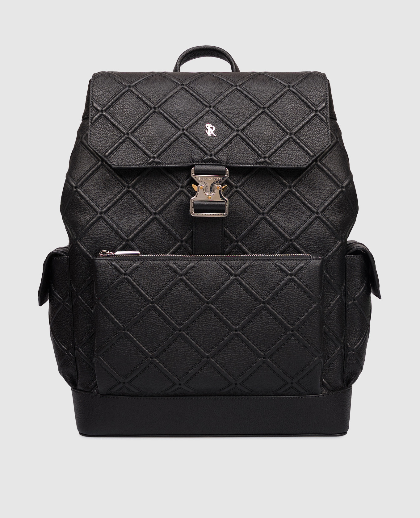 

Black leather backpack with logo Stefano Ricci