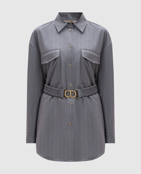 Twinset Gray elongated striped blouse with a belt 242TP2282