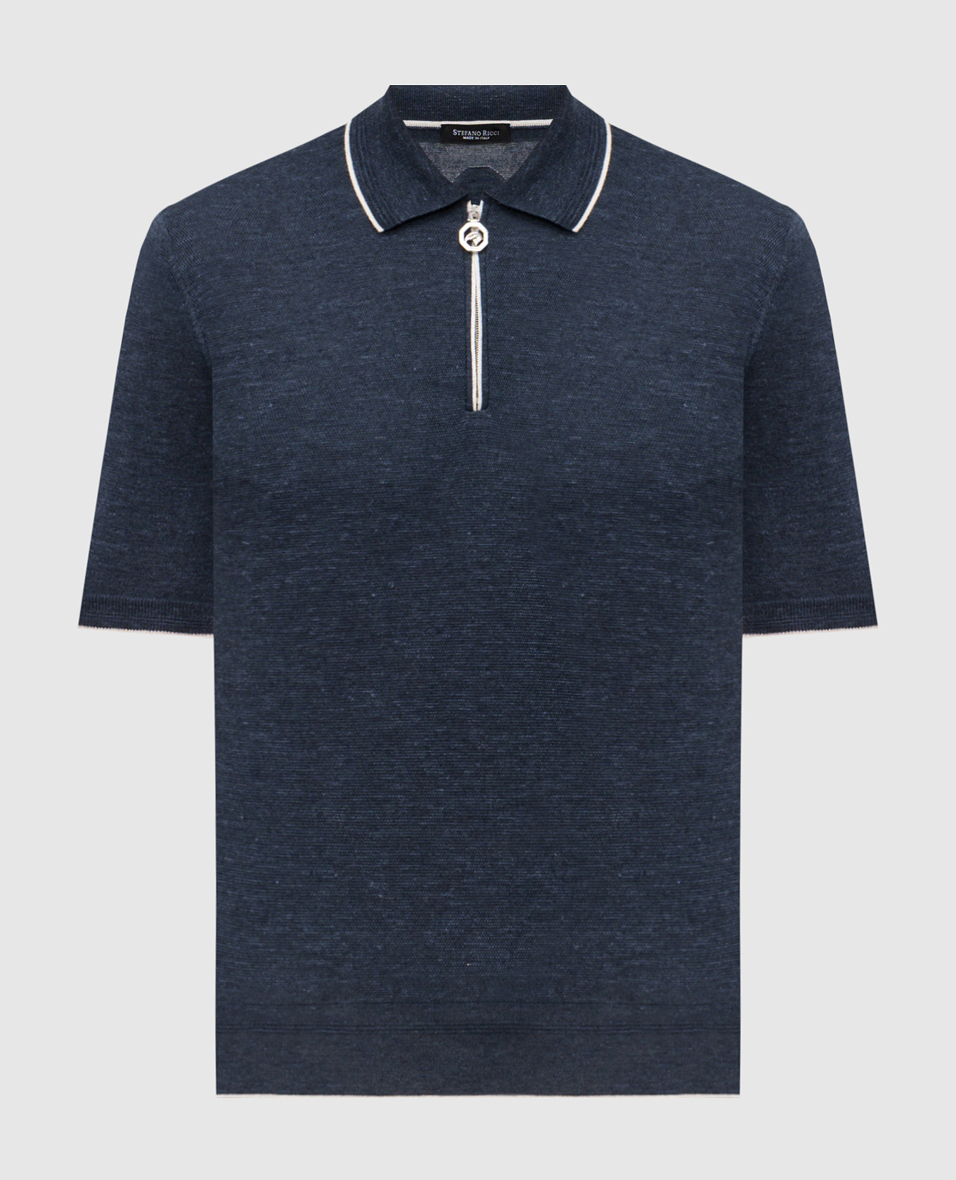 Blue silk, cashmere and linen polo shirt Stefano Ricci