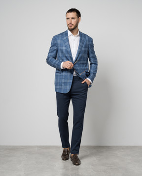Stefano Ricci Blue check blazer made of wool, cashmere and silk M1RMGD2T12B114HA