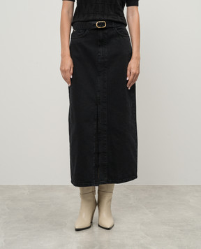 Twinset Black denim midi skirt with belt 242TP2601