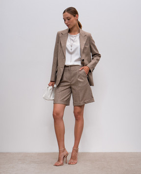 Peserico Brown checked wool shorts with monil chain A04663D06456