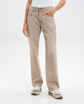 Brunello Cucinelli Beige jeans with a monil chain MA095P4035