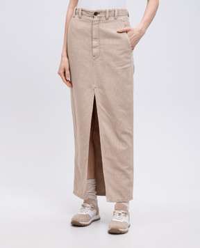 Brunello Cucinelli Beige Chino skirt with linen ML996G3822