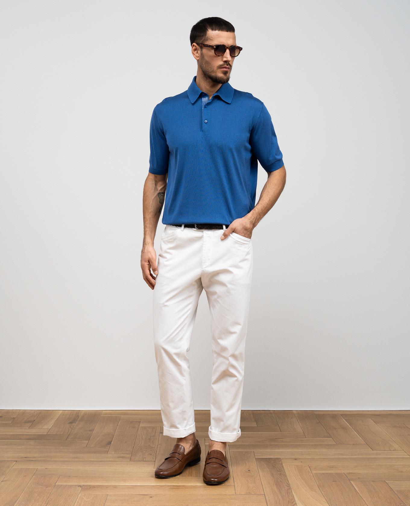 

Blue silk polo shirt with logo Stefano Ricci