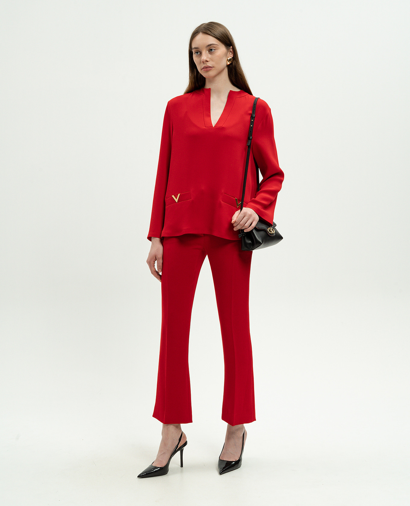 

Red silk blouse with V logo Valentino