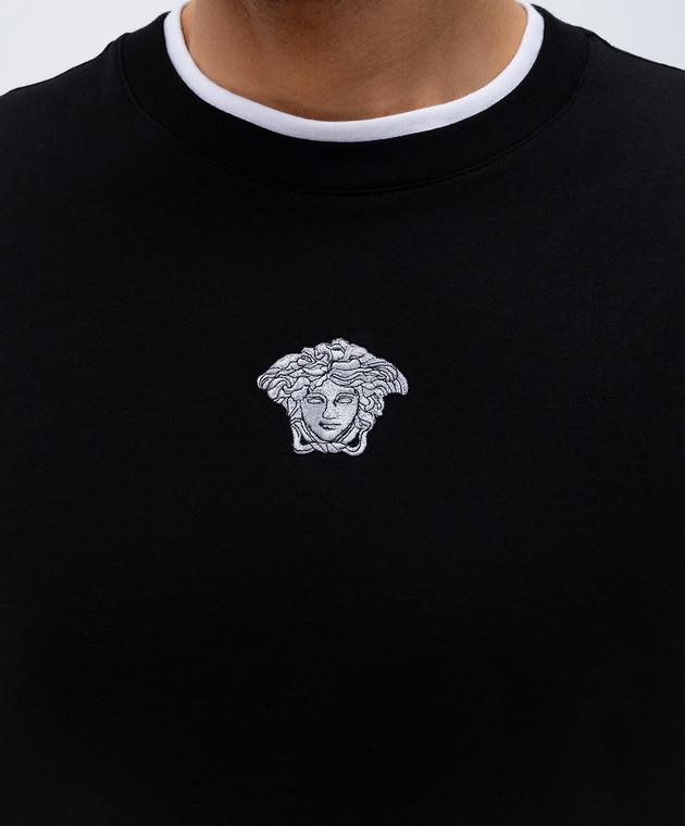 Versace - Schwarzes T-Shirt mit Medusa-Logo-Stickerei