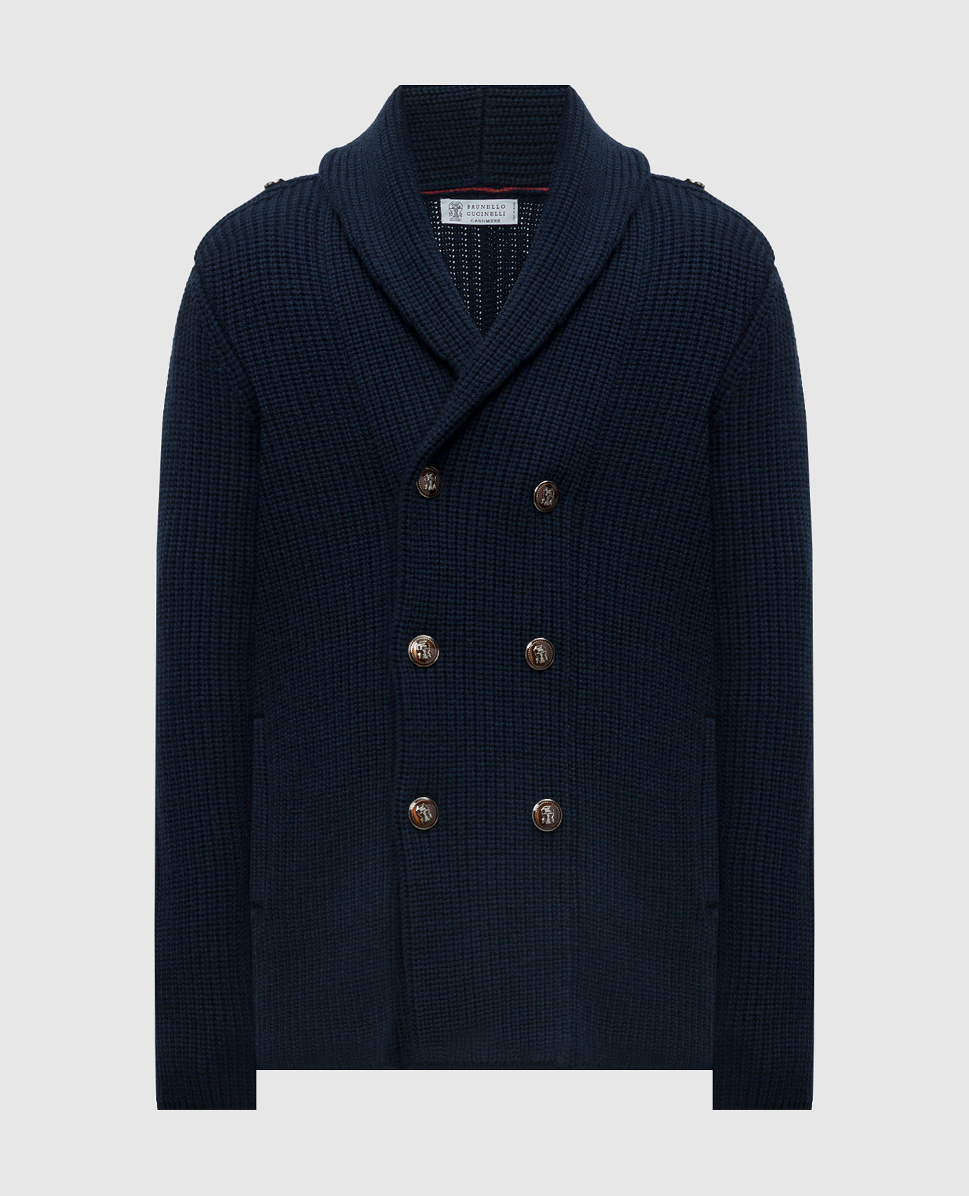 Blue double-breasted cardigan made of wool, cashmere and silk brunello cucinelli