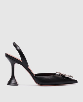 Amina Muaddi Begum black leather slingbacks with crystals C9S343857BEG
