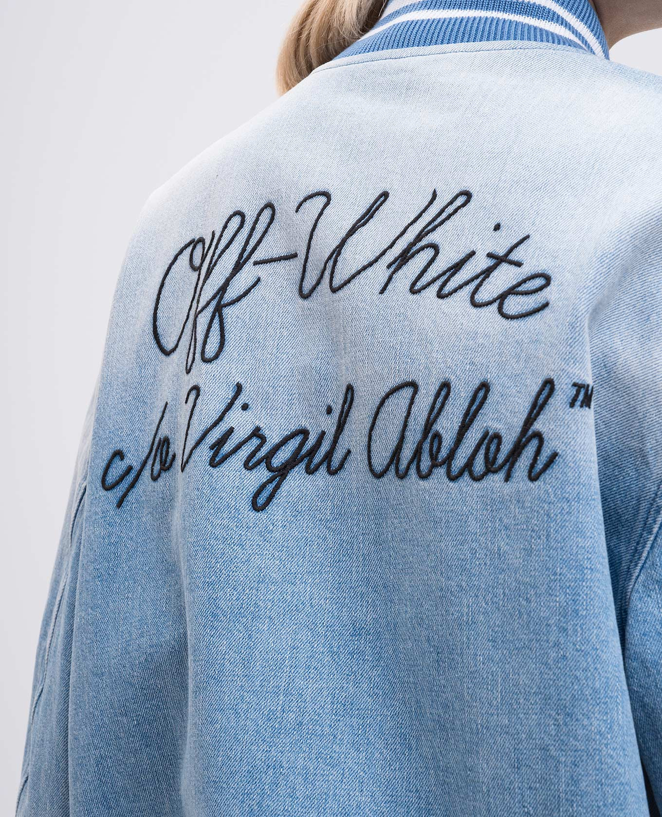 Blue denim bomber jacket with logo embroidery Off-White 5
