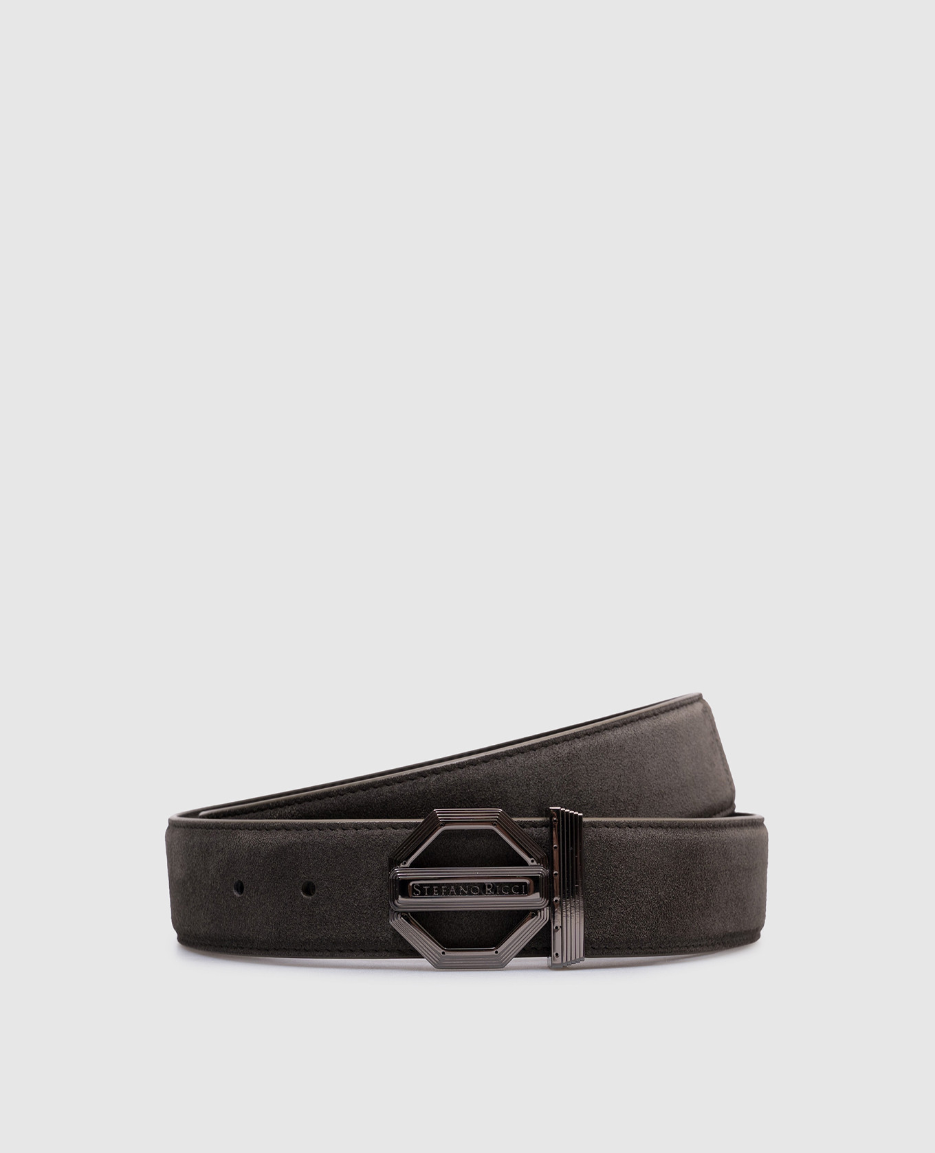 

Khaki suede belt with logo Stefano Ricci