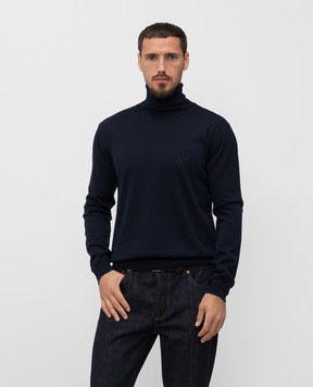 Valentino Blue wool turtleneck with monogram embroidery 7V3KC34RB0U