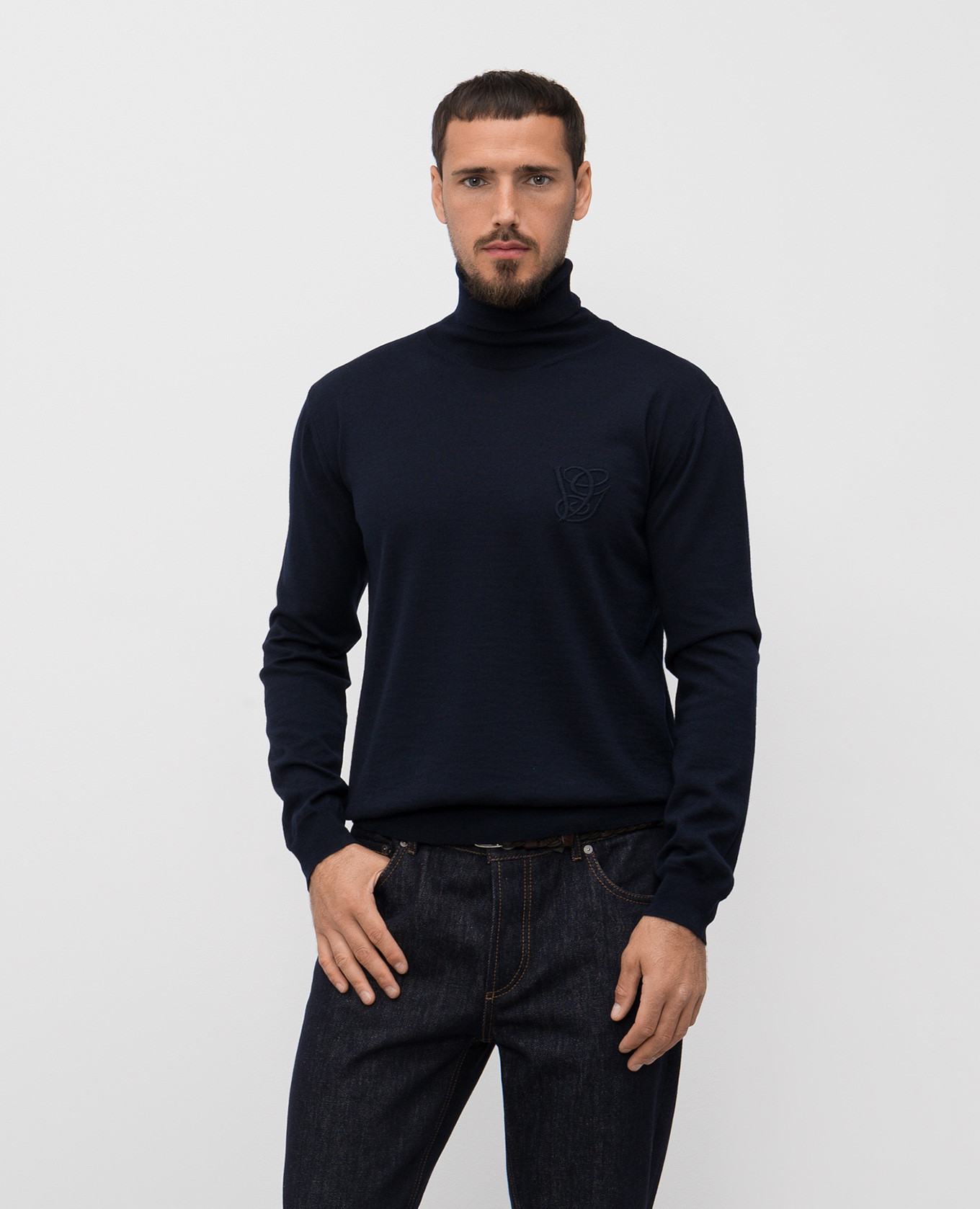 Blue wool turtleneck with monogram embroidery Valentino 2