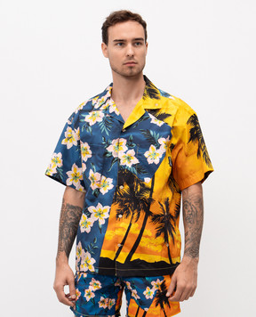 Palm Angels Blue shirt with branded print PMGG00DF25FAB001