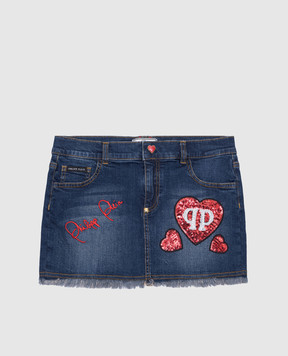 Philipp Plein Children's blue denim skirt with logo GDV00061216