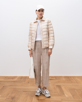 Peserico Beige quilted down jacket with monil chain and branded patch S2407002200