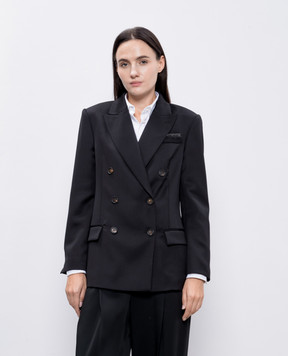Brunello Cucinelli Black double-breasted wool jacket with monil chain MB1287035