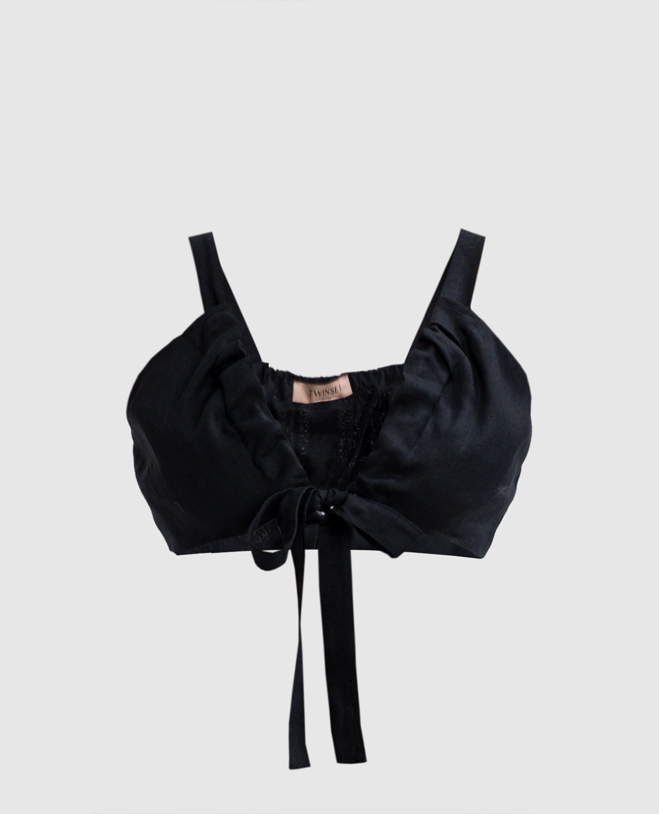 

Black linen top with logo emblem Twinset