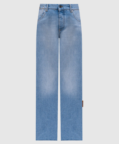 Blue flared jeans with logo patch