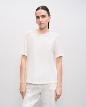 Peserico White silk top with monil chain S0676007325