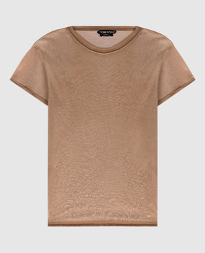 Tom Ford Brown T-shirt with metal logo TSJ567JEX139
