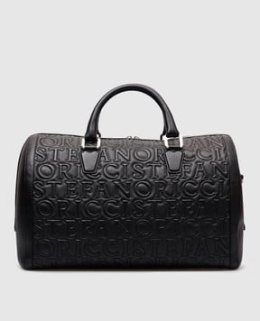 Stefano Ricci Borsa da viaggio in pelle nera con cuciture con logo in rilievo ND152R4TPVH