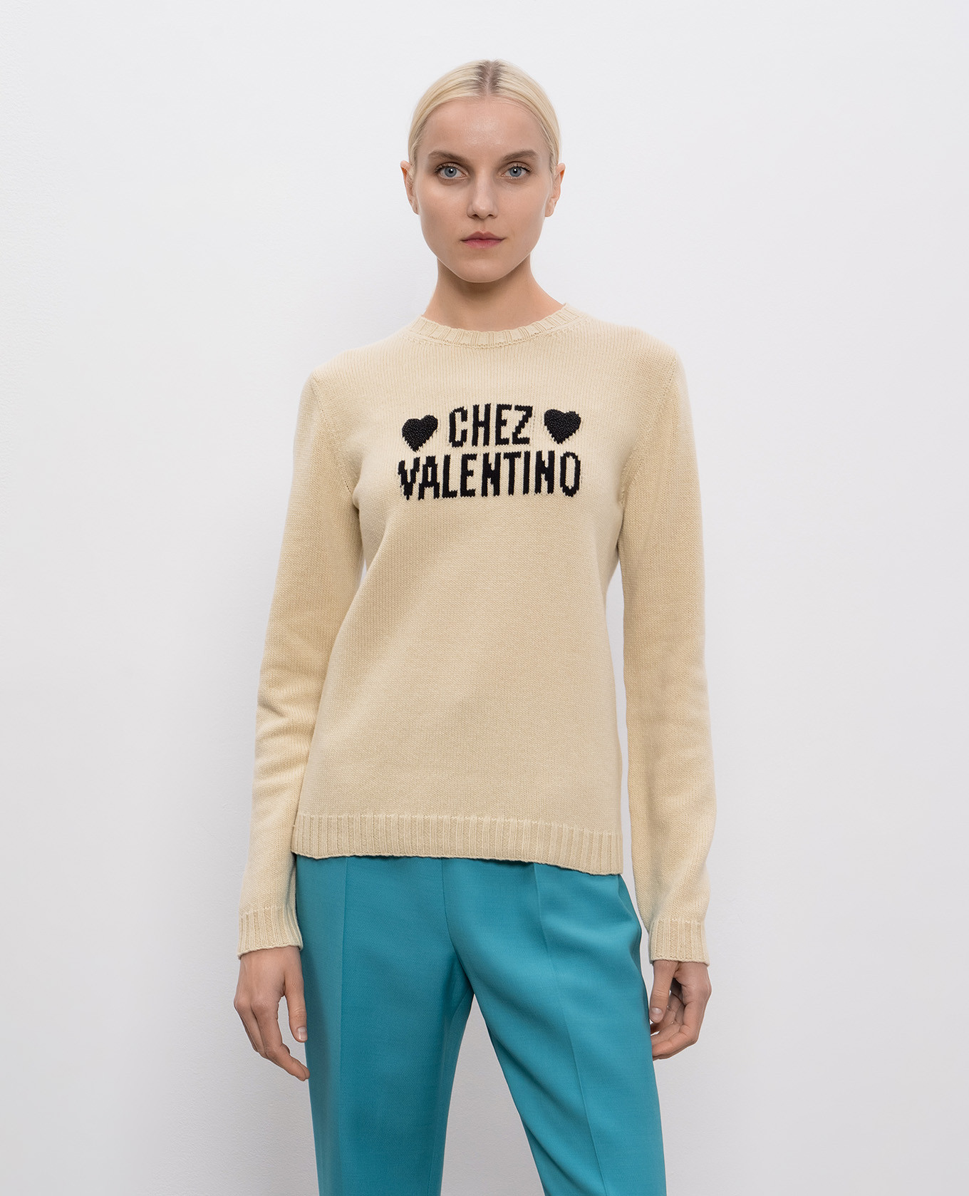 

Beige wool sweater with logo pattern Valentino