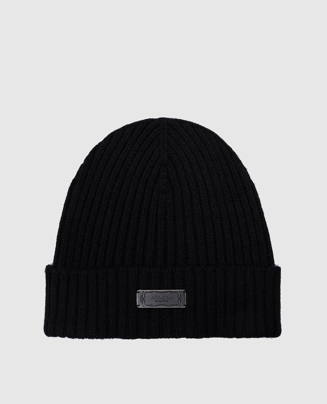 

Black ribbed cashmere cap with logo patch Agnona