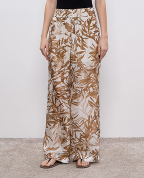 Brunello Cucinelli White printed silk pants MQ999P8915