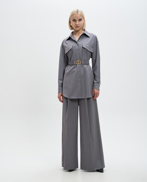 Twinset Gray elongated striped blouse with a belt 242TP2282