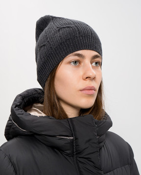 Peserico Gray beanie in wool, silk and cashmere with textured pattern and lurex S36185F0709095