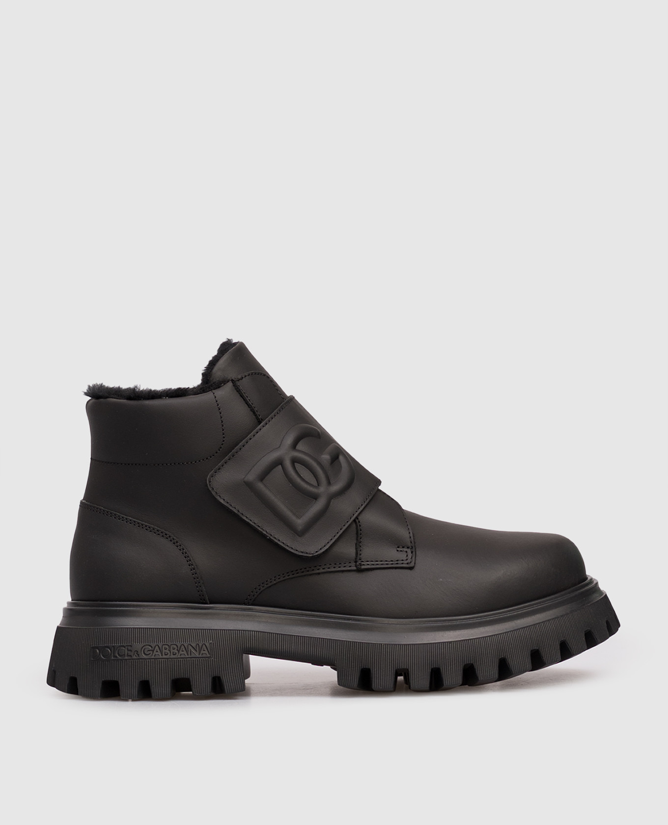 Children&#39;s black leather boots with fur Dolce&Gabbana