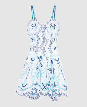 Charo Ruiz Marine White Linen Dress with Broderie Embroidery 244612